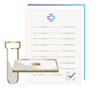 Illustrated icon of a test tube, microscope slide plate, and checklist