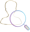 Illustrated icon of a magnifying glass looking at human silhouette